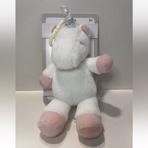 New Kellybaby Unicorn 10" Plush Rattle Clip On Baby Toy Cream Pink Horn